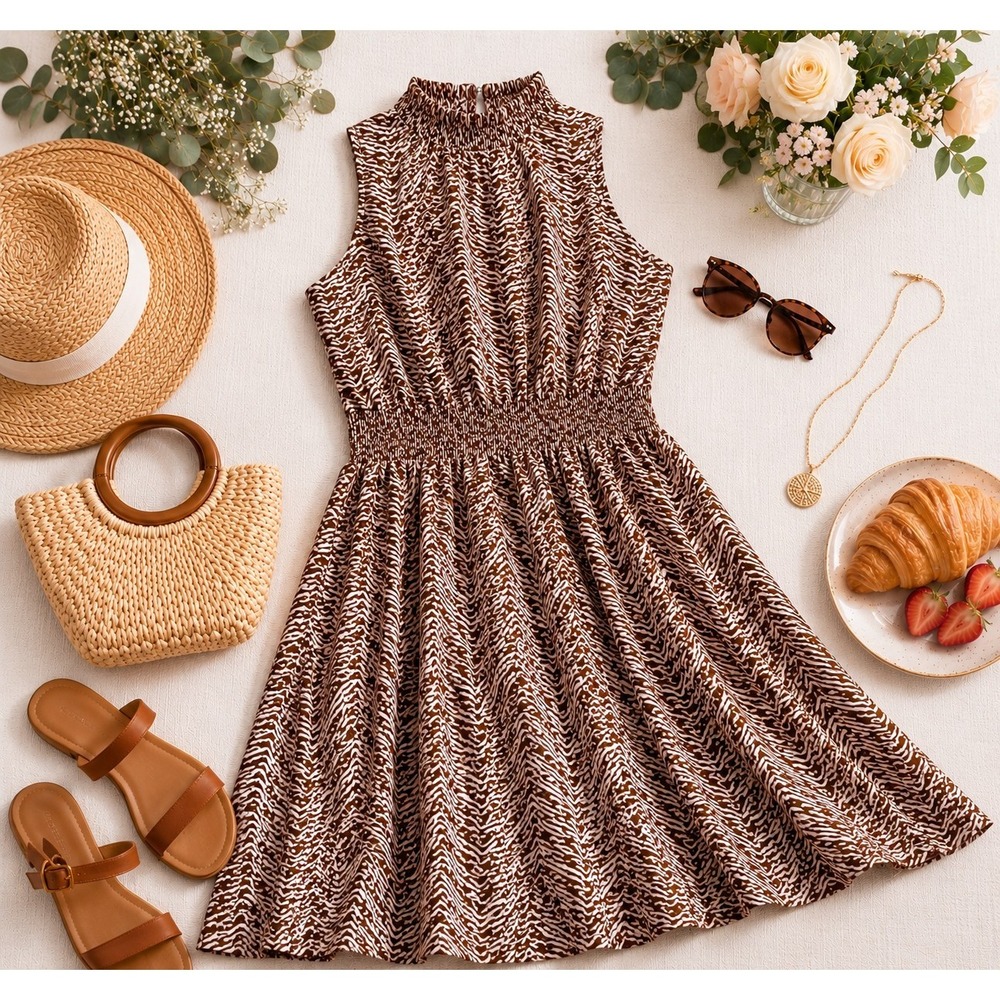 Maurices Plus XXL Brown White Animal Print Dress Flowy Resort Vacation Chic